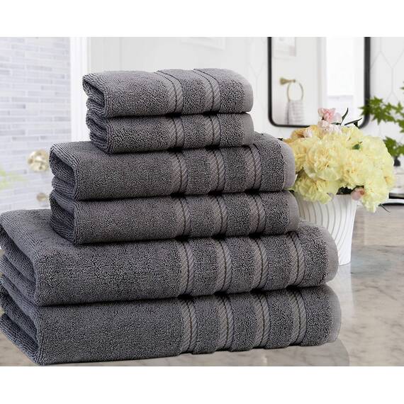 American Soft Linen Handtuch-Set, 100% Carde-Baumwolle, 6-teilig, 590 g/m², schwer, weich, saugfähig, türkische Handtücher für Badezimmer, Rauchgrau