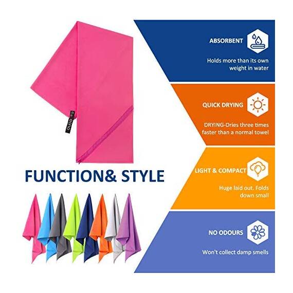 Eono Mikrofaser Handtuch, Saugfähig, Leicht, Schnelltrocknend, Perfektes Yogatuch, Badetuch, Sporthandtuch, Reisehandtuch, Groß Strandhandtuch, Microfiber Towel - Fuchsia, 60 x 30 cm