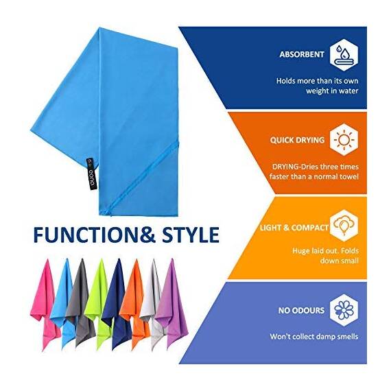 Eono Mikrofaser Handtuch, Saugfähig, Leicht, Schnelltrocknend, Perfektes Yogatuch, Badetuch, Sporthandtuch, Reisehandtuch, Groß Strandhandtuch, Microfiber Towel - Blau, 140 x 70 cm