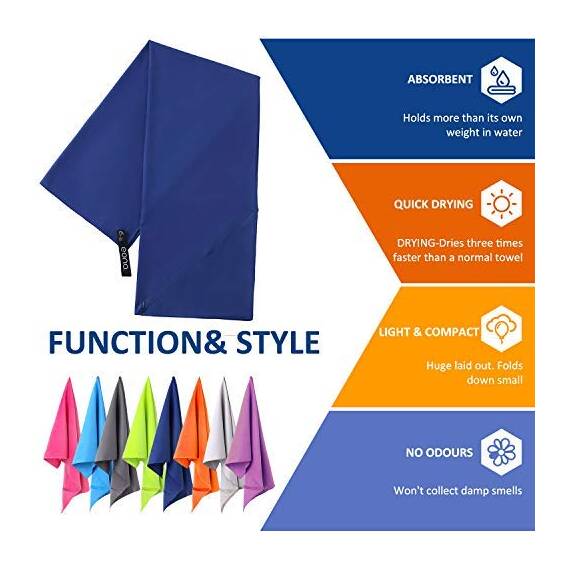 Eono Mikrofaser Handtuch, Saugfähig, Leicht, Schnelltrocknend, Perfektes Yogatuch, Badetuch, Sporthandtuch, Reisehandtuch, Groß Strandhandtuch, Microfiber Towel - Royalblau, 140 x 70 cm