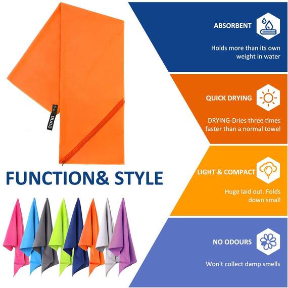 Eono Mikrofaser Handtuch, Saugfähig, Leicht, Schnelltrocknend, Perfektes Yogatuch, Badetuch, Sporthandtuch, Reisehandtuch, Groß Strandhandtuch, Microfiber Towel - Orange, 60 cm x 30 cm