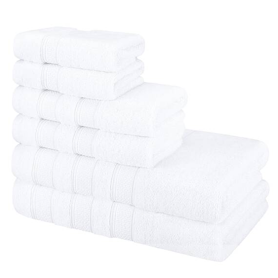 American Soft Linen Salem Türkisches Badetuch-Set, 100% Baumwolle, 600 g/m², 6 Stück Handtücher für Badezimmer, 2 Badetücher, 2 Handtücher, 2 Waschlappen, Weiß