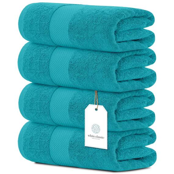 White Classic Luxus-Badetücher, groß, 700 g/m², Baumwolle, ultraweich, 68 x 137 cm, sehr saugfähig und schnell trocknend, Hotelhandtücher für Badezimmer, luxuriös, Plüsch-Duschtücher, Aquamarin, 4