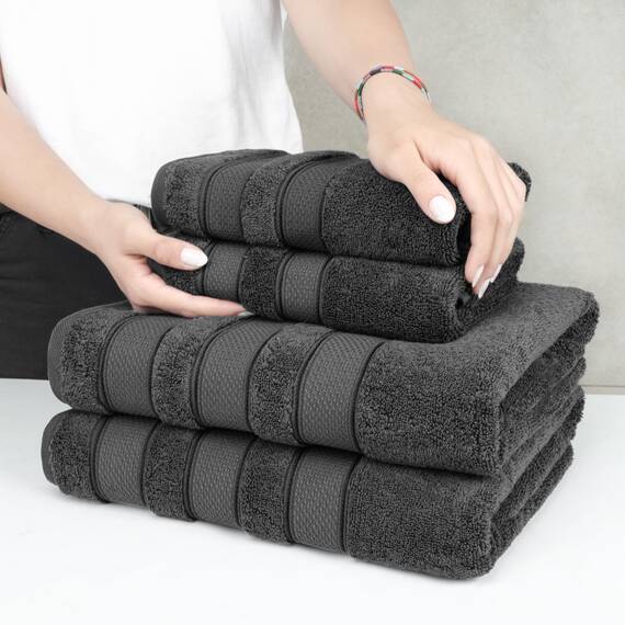 American Soft Linen Salem Türkisches Badetuch-Set, 100% Baumwolle, 600 g/m², 6-teiliges Handtuch für Badezimmer, 2 Badetücher, 2 Handtücher, 2 Waschlappen, Dunkelgrau