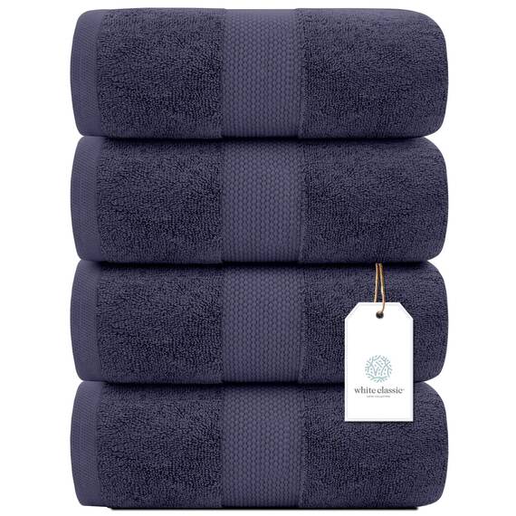 Luxuriöse weiße Badetücher, groß, 100 % weiche Baumwolle, 700 g/m², saugfähiges Hotel-Badezimmerhandtuch, 68,6 x 137,2 cm, 4 Stück, Marineblau
