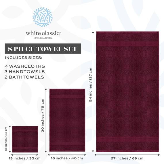 White Classic 8-teiliges Luxus-Handtuch-Set aus gekämmter Baumwolle in Hotelqualität, 8-teilig, 2 Badetücher, 2 Handtücher, 4 Geschirrtücher [Wert von 72,95 $]