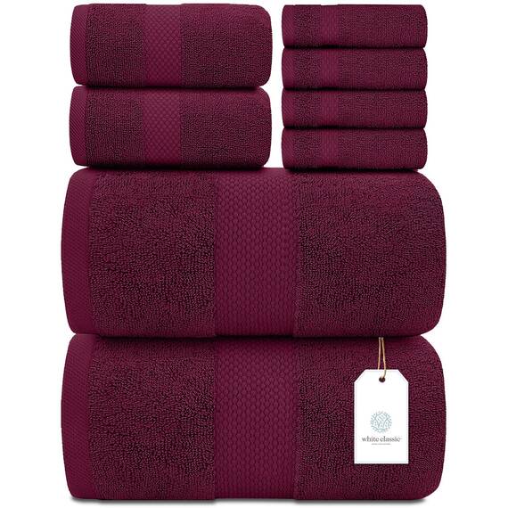 White Classic 8-teiliges Luxus-Handtuch-Set aus gekämmter Baumwolle in Hotelqualität, 8-teilig, 2 Badetücher, 2 Handtücher, 4 Geschirrtücher [Wert von 72,95 $]