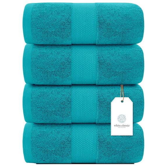 White Classic Luxus-Badetücher, groß, 700 g/m², Baumwolle, ultraweich, 68 x 137 cm, sehr saugfähig und schnell trocknend, Hotelhandtücher für Badezimmer, luxuriös, Plüsch-Duschtücher, Aquamarin, 4