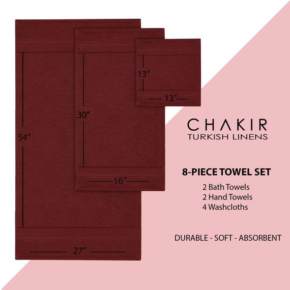 Chakir Turkish Linens | Hotel & Spa Qualität 100% Baumwolle Premium türkische Handtücher | Weich & Saugfähig (8-teiliges Handtuchsets, Cranberry)