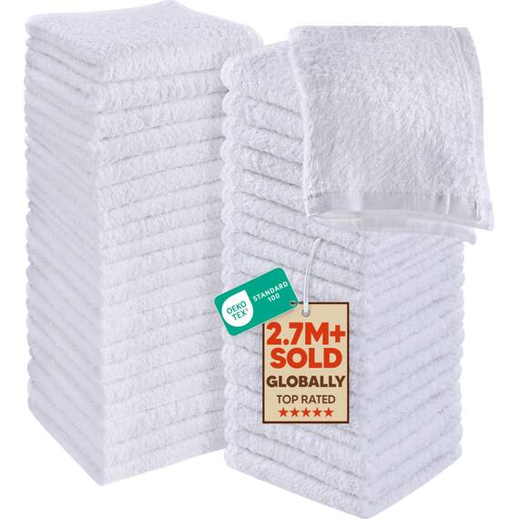 Utopia Towels Baumwoll-Waschlappen-Set – 100% ringgesponnene Baumwolle, hochwertige Flanell-Waschlappen für das Gesicht, sehr saugfähige und weiche Handtücher, 60 Stück, Weiß