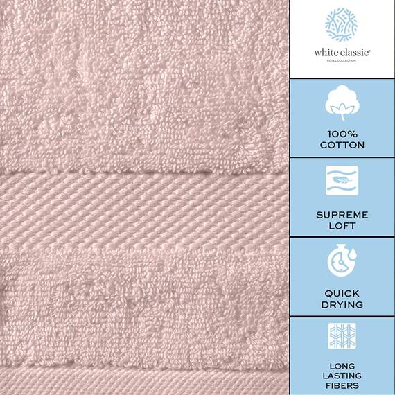 White Classic Luxus-Badetücher, groß, 700 g/m², Baumwolle, ultraweich, 68 x 137 cm, sehr saugfähig und schnell trocknend, Hotelhandtücher für Badezimmer, luxuriös, Plüsch-Duschtücher, Rosa, 4 Stück