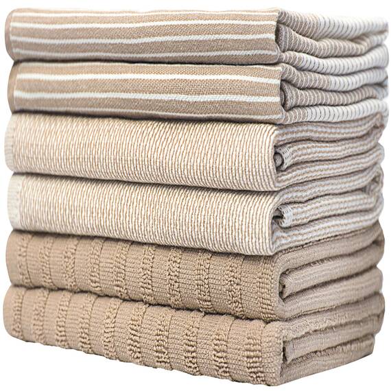 Bumble Küchenhandtücher - Geschirrhandtücher Handtücher Baumwolle – 6er Pack – XL Größe 50 x 70 cm – Edle, Weiche und Robuste Ringspinnbaumwolle in 3 Verschiedenen Texturen (Bräunen)