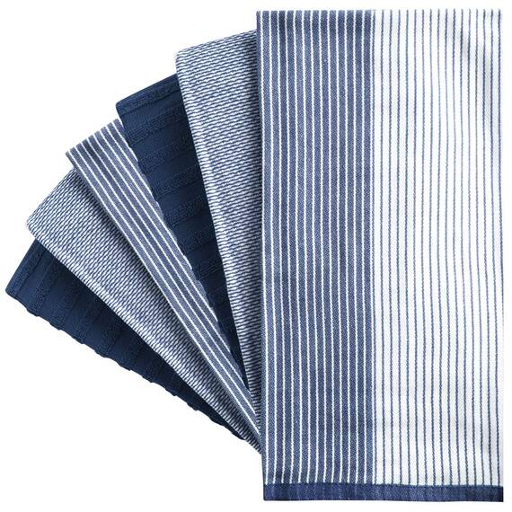 Bumble Küchenhandtücher - Geschirrhandtücher Handtücher Baumwolle – 6er Pack – XL Größe 50 x 70 cm – Edle, Weiche und Robuste Ringspinnbaumwolle in 3 Verschiedenen Texturen (Blau)