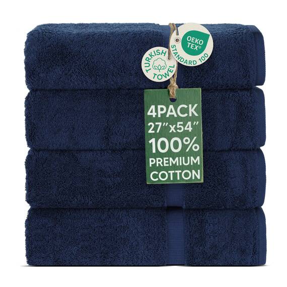 Chakir Turkish Linens Premium türkische Handtücher in Hotel- und Spa-Qualität, 100% Baumwolle, weich und saugfähig, 4-teiliges Badetuch, Marineblau