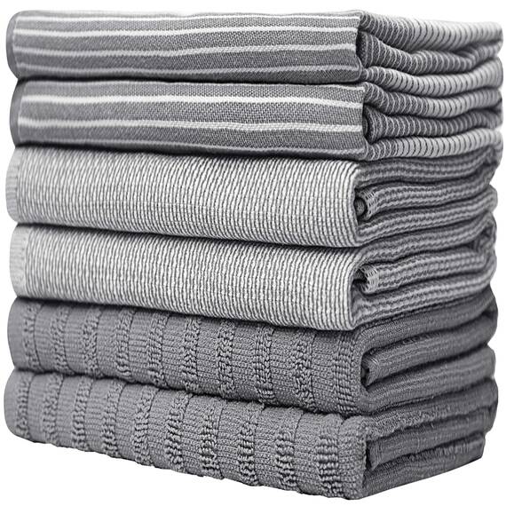 Bumble Küchenhandtücher - Geschirrhandtücher Handtücher Baumwolle – 6er Pack – XL Größe 50 x 70 cm – Edle, Weiche und Robuste Ringspinnbaumwolle in 3 Verschiedenen Texturen (Grau)