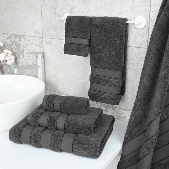 American Soft Linen Salem Türkisches Badetuch-Set, 100% Baumwolle, 600 g/m², 6-teiliges Handtuch für Badezimmer, 2 Badetücher, 2 Handtücher, 2 Waschlappen, Dunkelgrau