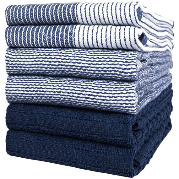 Bumble Küchenhandtücher - Geschirrhandtücher Handtücher Baumwolle – 6er Pack – XL Größe 50 x 70 cm – Edle, Weiche und Robuste Ringspinnbaumwolle in 3 Verschiedenen Texturen (Blau)