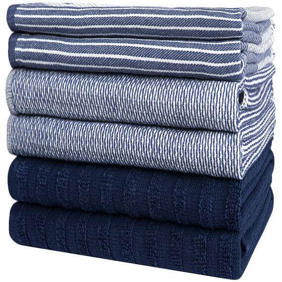 Bumble Küchenhandtücher - Geschirrhandtücher Handtücher Baumwolle – 6er Pack – XL Größe 50 x 70 cm – Edle, Weiche und Robuste Ringspinnbaumwolle in 3 Verschiedenen Texturen (Blau)