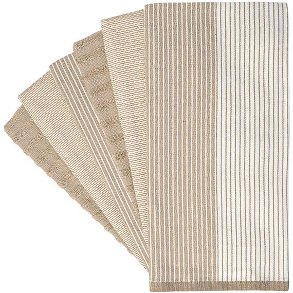 Bumble Küchenhandtücher - Geschirrhandtücher Handtücher Baumwolle – 6er Pack – XL Größe 50 x 70 cm – Edle, Weiche und Robuste Ringspinnbaumwolle in 3 Verschiedenen Texturen (Bräunen)