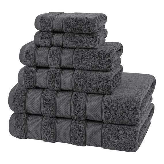 American Soft Linen Salem Türkisches Badetuch-Set, 100% Baumwolle, 600 g/m², 6-teiliges Handtuch für Badezimmer, 2 Badetücher, 2 Handtücher, 2 Waschlappen, Dunkelgrau