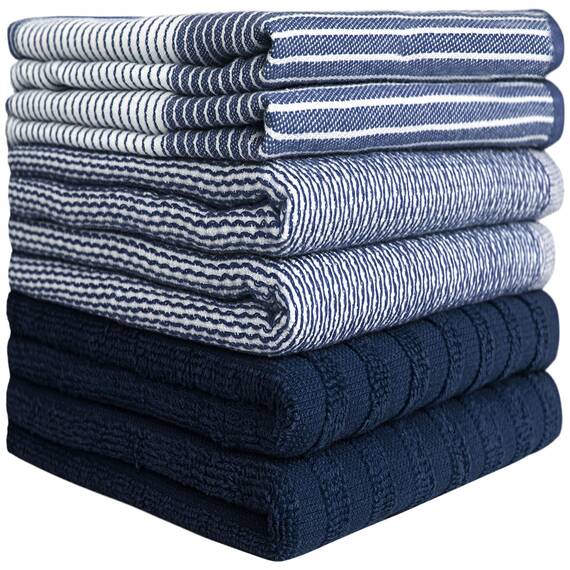 Bumble Küchenhandtücher - Geschirrhandtücher Handtücher Baumwolle – 6er Pack – XL Größe 50 x 70 cm – Edle, Weiche und Robuste Ringspinnbaumwolle in 3 Verschiedenen Texturen (Blau)