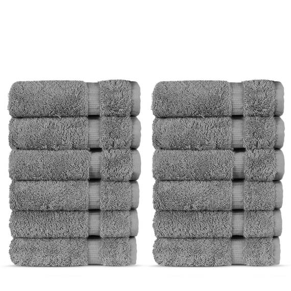 Chakir Turkish Linens 100% Turkish Cotton Luxury Hotel & Spa Washcloth Set (Set of 12, Gray)