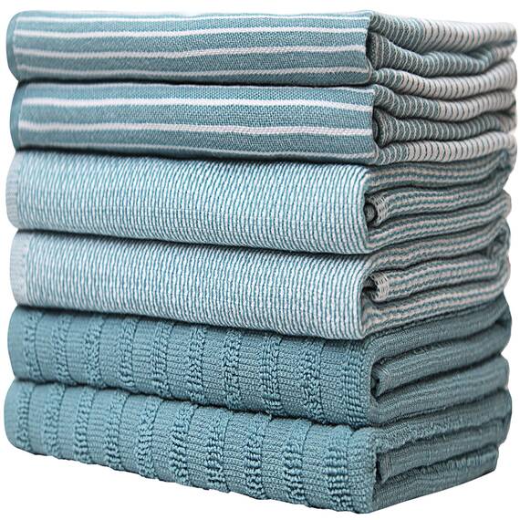Bumble Küchenhandtücher - Geschirrhandtücher Handtücher Baumwolle – 6er Pack – XL Größe 50 x 70 cm – Edle, Weiche und Robuste Ringspinnbaumwolle in 3 Verschiedenen Texturen (Aqua)