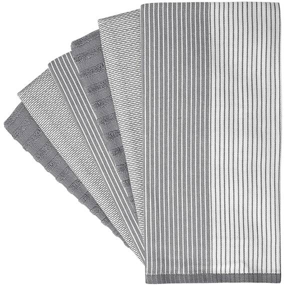 Bumble Küchenhandtücher - Geschirrhandtücher Handtücher Baumwolle – 6er Pack – XL Größe 50 x 70 cm – Edle, Weiche und Robuste Ringspinnbaumwolle in 3 Verschiedenen Texturen (Grau)
