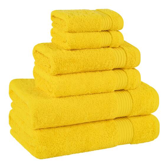 Cotton Paradise 6-teiliges Handtuch-Set, 100 % Baumwolle, weich, saugfähig, türkische Handtücher für Badezimmer, 2 Badetücher, 2 Handtücher, 2 Waschlappen, gelbes Handtuch-Set