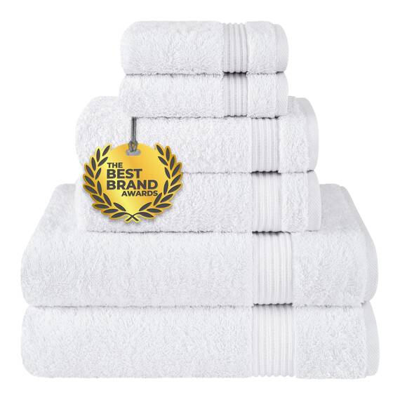 Cotton Paradise 6-teiliges Handtuch-Set, 100% Baumwolle, weich, saugfähig, türkische Handtücher für Badezimmer, 2 Badetücher, 2 Handtücher, 2 Waschlappen, weißes Handtuch-Set