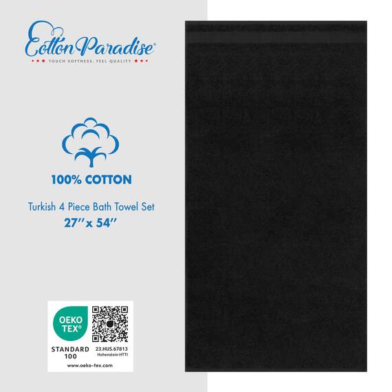 Cotton Paradise, Badetuch-Set, 100% türkische Baumwolle, Luxus-Hotel-Spa-Qualität, weich, saugfähig, schnell trocknend, dick, 600 g/m², Badezimmer-Abstand nach der Dusche, 68 x 137 cm, Schwarz
