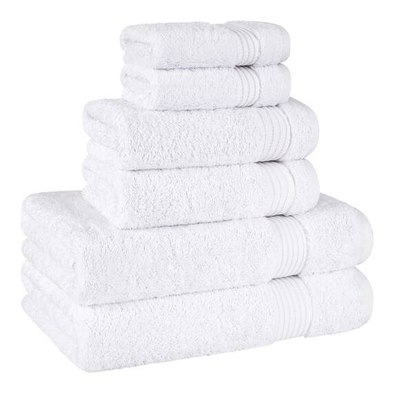 Cotton Paradise 6-teiliges Handtuch-Set, 100% Baumwolle, weich, saugfähig, türkische Handtücher für Badezimmer, 2 Badetücher, 2 Handtücher, 2 Waschlappen, weißes Handtuch-Set