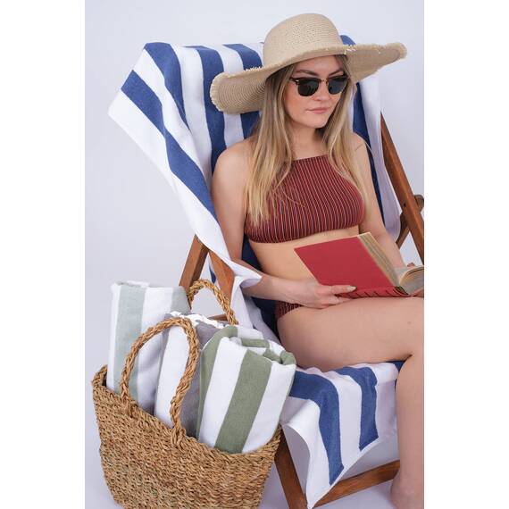 Cotton Paradise, Cabana-gestreifte Strandtücher, 4er-Pack, 76,2 x 152,4 cm, extra große Pool-Handtücher, weich, saugfähig, schnell trocknend, Marineblau