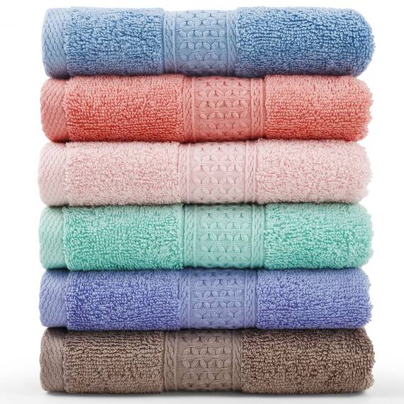 Cleanbear Waschlappen-Set, 100% Baumwolle, sehr saugfähig, 6 Stück, 6 Farben, Größe 13 x 13 cm