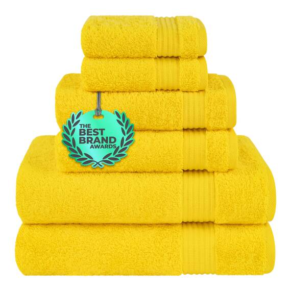 Cotton Paradise 6-teiliges Handtuch-Set, 100 % Baumwolle, weich, saugfähig, türkische Handtücher für Badezimmer, 2 Badetücher, 2 Handtücher, 2 Waschlappen, gelbes Handtuch-Set
