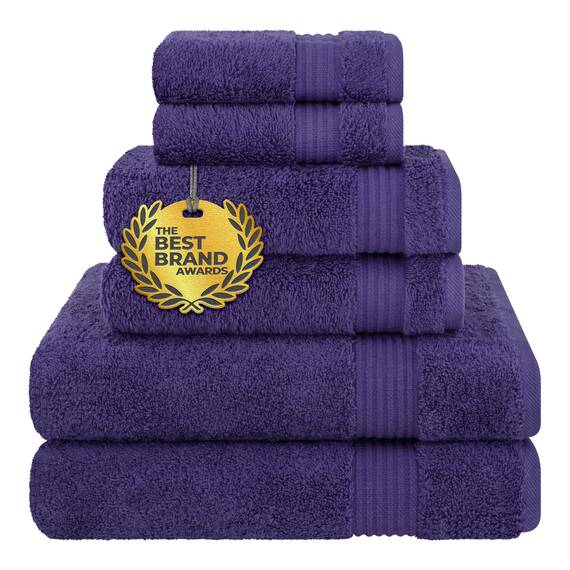 Cotton Paradise 6-teiliges Handtuch-Set, 100% Baumwolle, weich, saugfähig, türkische Handtücher für Badezimmer, 2 Badetücher, 2 Handtücher, 2 Waschlappen, lila Handtuch-Set