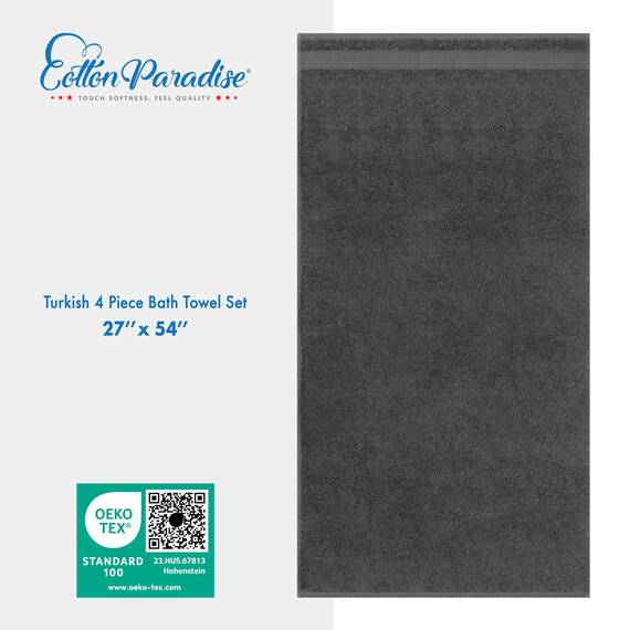 Cotton Paradise, Badetuch-Set, 100% türkische Baumwolle, Luxus-Hotel-Spa-Qualität, weich, saugfähig, schnell trocknend, dick, 600 g/m², Badezimmer-Abstand nach der Dusche, 68 x 137 cm, Dunkelgrau