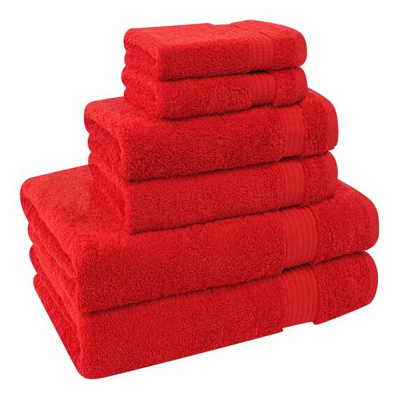 Cotton Paradise 6-teiliges Handtuch-Set, 100% Baumwolle, weich, saugfähig, türkische Handtücher für Badezimmer, 2 Badetücher, 2 Handtücher, 2 Waschlappen, rotes Handtuch-Set