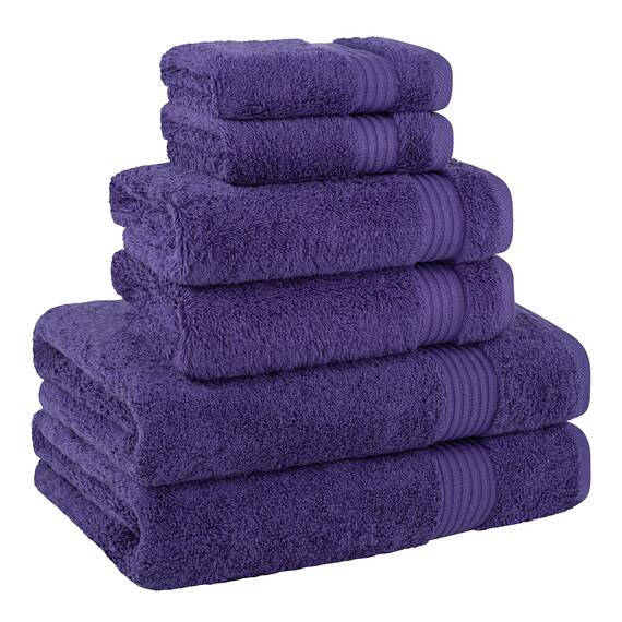 Cotton Paradise 6-teiliges Handtuch-Set, 100% Baumwolle, weich, saugfähig, türkische Handtücher für Badezimmer, 2 Badetücher, 2 Handtücher, 2 Waschlappen, lila Handtuch-Set