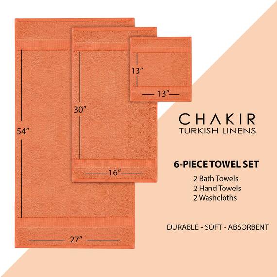 Chakir Turkish Linens Luxus Spa und Hotelqualität Premium türkische Baumwolle 6-teiliges Handtuchset (2X Badetücher, 2X Handtücher, 2X Waschlappen)