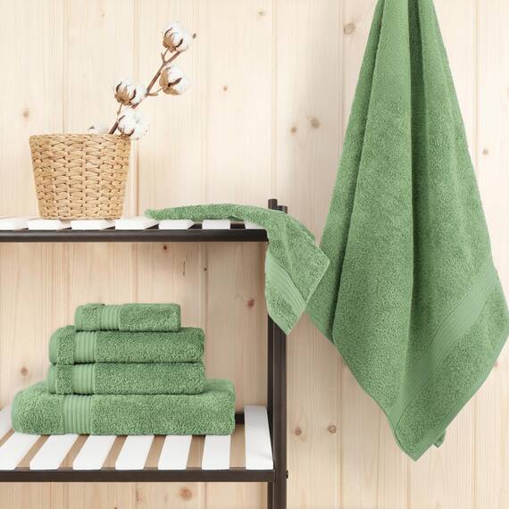 Cotton Paradise 100% türkische Baumwolle, weiche, saugfähige Handtücher für Badezimmer, 6 Stück – 2 Badetücher, 2 Handtücher, 2 Waschlappen, Salbeigrün