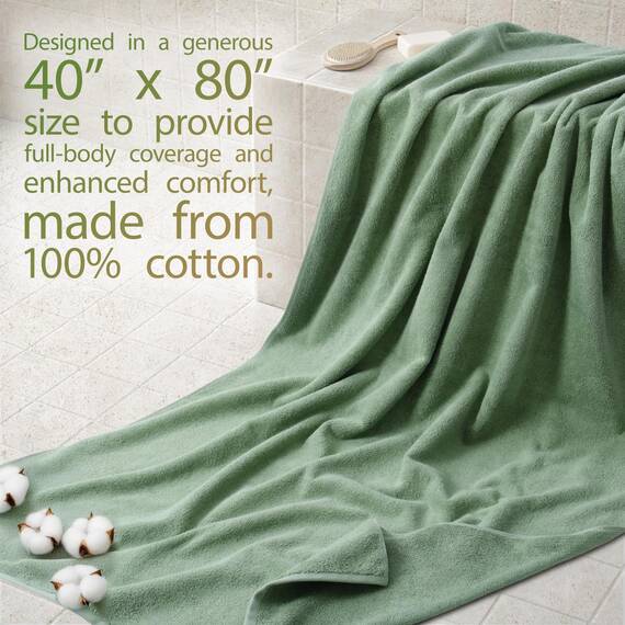Cotton Paradise Übergroßes Badetuch, 100% Baumwolle, 100 x 203 cm, extra großes Badetuch für Badezimmer und Pool, Salbeigrün
