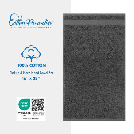 Cotton Paradise, Handtuch-Set, 100% türkische Baumwolle, Luxus-Hotel-Spa-Qualität, weich, saugfähig, schnell trocknend, dick, 600 g/m², Gesichtshandfreiheitsset, 40.6 x 71.8 cm, Dunkelgrau