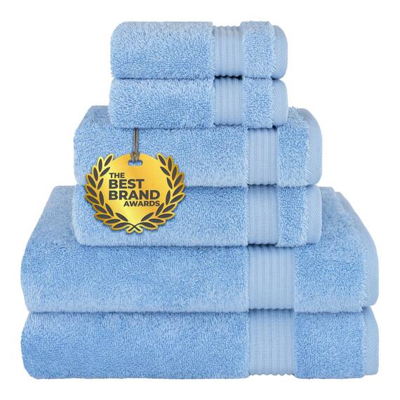 Cotton Paradise 6-teiliges Handtuch-Set, 100% Baumwolle, weich, saugfähig, türkische Handtücher für Badezimmer, 2 Badetücher, 2 Handtücher, 2 Waschlappen, Himmelblau