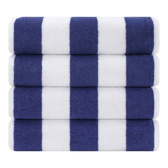Cotton Paradise, Cabana-gestreifte Strandtücher, 4er-Pack, 76,2 x 152,4 cm, extra große Pool-Handtücher, weich, saugfähig, schnell trocknend, Marineblau
