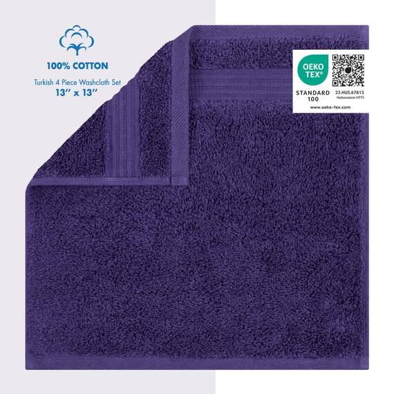 Cotton Paradise Türkische Waschlappen für Badezimmer, 100 % Baumwolle, weich, saugfähig, kleine Handtücher, Waschlappen für Körper, violette Waschlappen