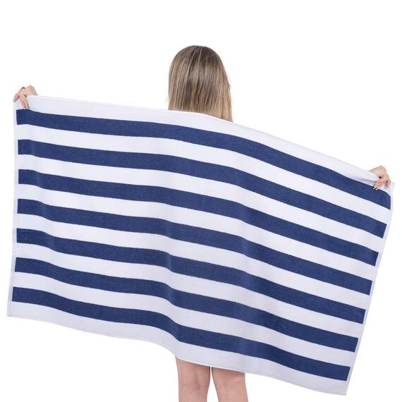 Cotton Paradise, Cabana-gestreifte Strandtücher, 4er-Pack, 76,2 x 152,4 cm, extra große Pool-Handtücher, weich, saugfähig, schnell trocknend, Marineblau