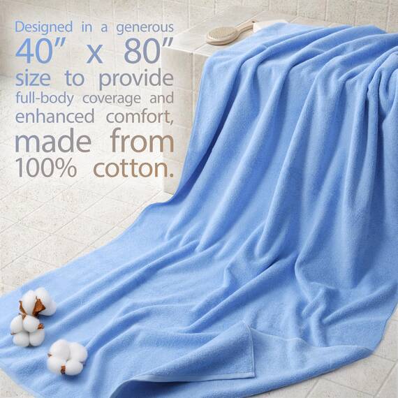 Cotton Paradise 101.6 x 202.4 cm, Jumbo-Größe, dick und groß, 650 g/m², echte ringgesponnene Baumwolle, Luxus-Hotel- und Spa-Qualität, saugfähig und weich, dekorativ, türkische Handtücher, Himmelblau
