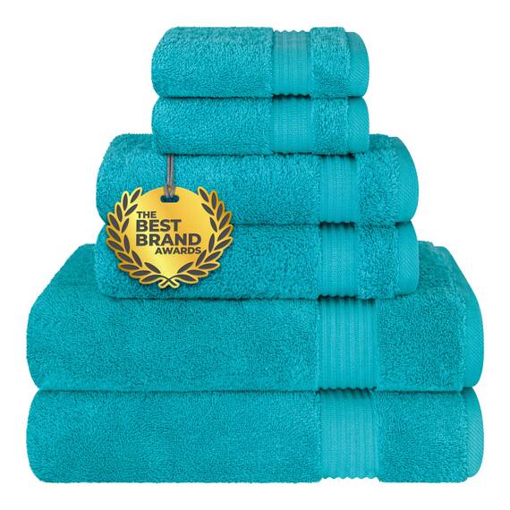Cotton Paradise 6-teiliges Handtuch-Set, 100 % Baumwolle, weich, saugfähig, türkische Handtücher für Badezimmer, 2 Badetücher, 2 Handtücher, 2 Waschlappen, Aquablau, Handtuch-Set