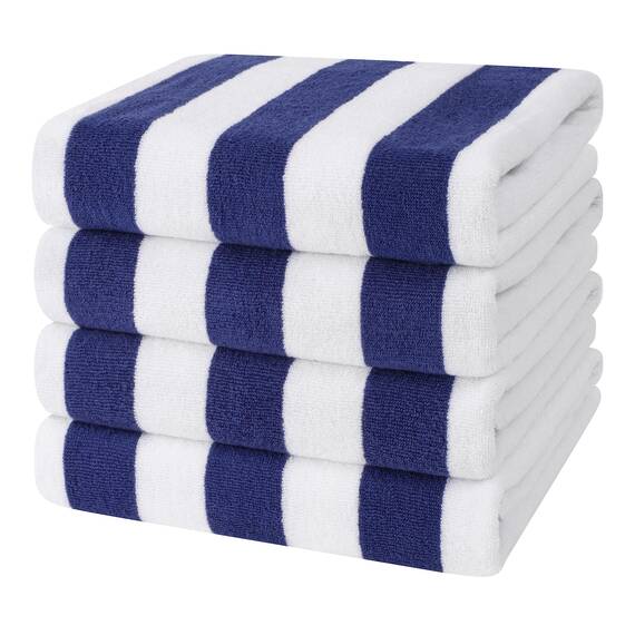 Cotton Paradise, Cabana-gestreifte Strandtücher, 4er-Pack, 76,2 x 152,4 cm, extra große Pool-Handtücher, weich, saugfähig, schnell trocknend, Marineblau
